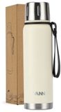 VANN® Kleine Thermoskan 500 ML – 3-Wandige RVS Thermosfles voor Koffie & Thee – 2-in-1 Dop als Beker – 100% Plasticvrij – Off-white – VANN Ritual Thermos®