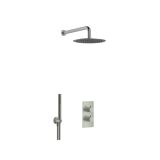 Fortifura Calvi Inbouw Regendoucheset - thermostatisch - wandarm - 25cm - hoofddouche - staaf handdouche - metalen doucheslang - PVD - geborsteld gunmetal (antraciet)