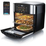 Arendo Friteuse à air chaud, Airfryer, four multifonction Wi-Fi, mini-four, four à pizza, 16 l, four, grill, déshydrateur, 1800 W, friteuse à air chaud sans huile + accessoires pour pizza, poulet, frites