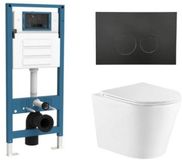 QeramiQ Dely Toiletset - inbouwreservoir Qeramiq Flush - slim zitting - metaal mat zwarte bedieningsplaat - ronde knoppen - glans wit