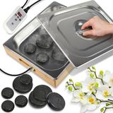 SereneLife Draagbare Verwarmingsset voor Massagestenen – Elektrische Spa Massager met Warme Basaltstenen, 6 Grote en 6 Kleine Ronde Massagestenen, Digitale Temperatuurcontroller en Verwarmingszak