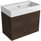 Saniclass Badkamermeubelset - 80x45x72cm - Legend keramische wastafel wit - 1 wasbak - 1 kraangat - 2 lades - mat eiken charcoal