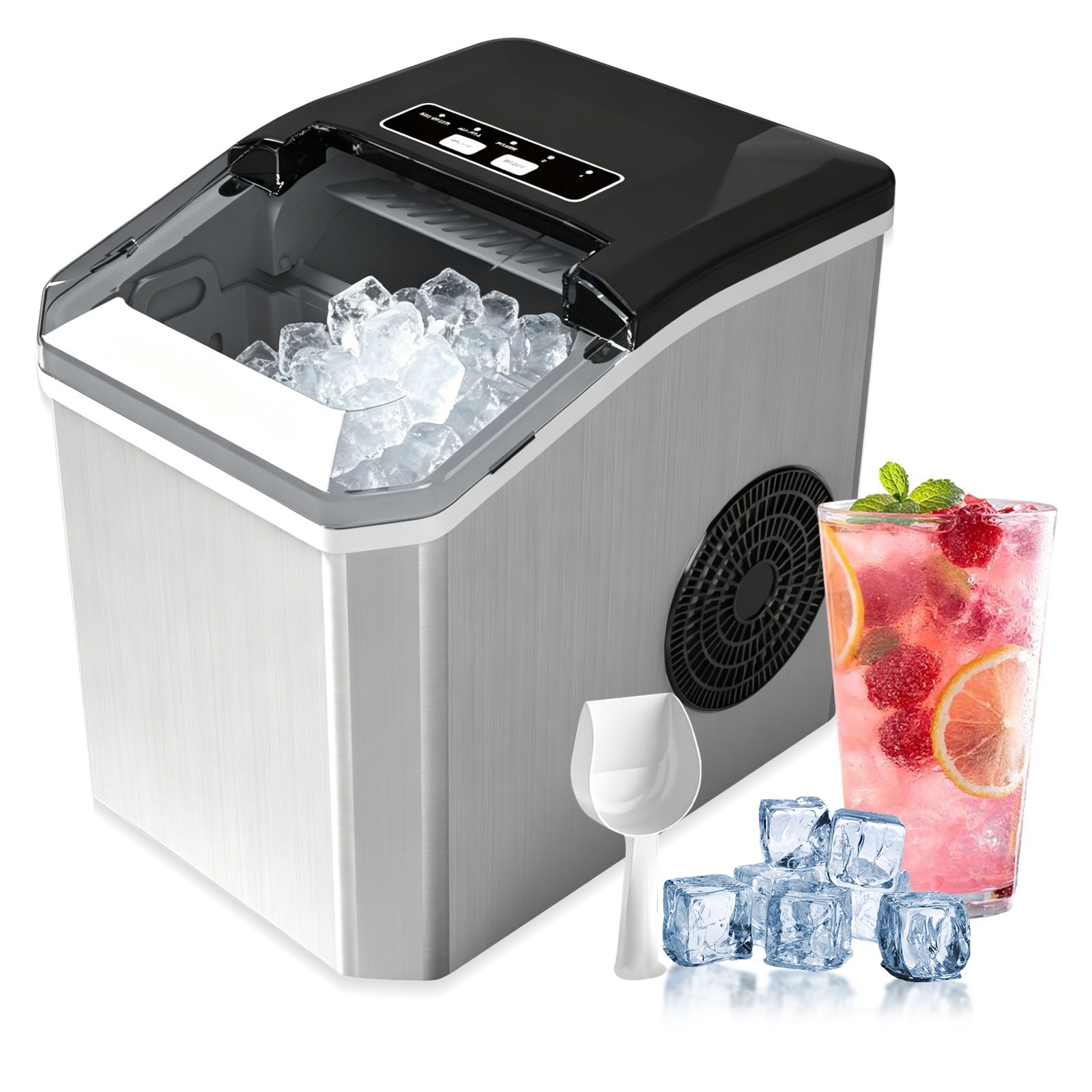 Seeiswork IJsmachine IJsmachine, 9 ijsblokjes klaar in 6 minuten, 12 kg in 24 uur, ijsmachine met lederen hoes en mandje voor keuken, bureau, café en feestjes