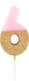 Roze TALKING TABLES Rosé-gouden Glitter Kaars Cijfer 6 op Prikker