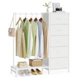 SONGMICS Kledingrek met 5 Lades, 3-in-1 Open Kledingkast | met Kledingroede en Schoenenrek, 96,2 x 30 x 117,7 cm, voor Slaapkamer, Wolk wit, BELLAH Collectie LGS423W101