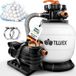 tillvex Filtre à sable piscine avec minuterie 10 m³/h incl. 800g balles filtrantes blanc/orange | Système de filtration 7 voies valve & adaptateur 2en1 Ø32mm - 38mm | Filtre de piscine avec manomètre | Filtre à sable pour piscine