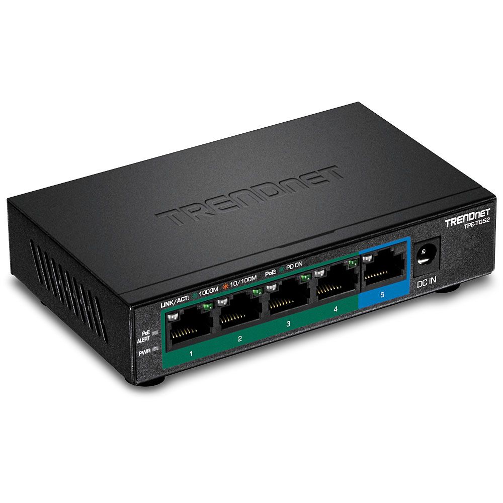Trendnet TPE-TG52 - 5-poorts Gigabit Ethernet Unmanaged PoE Switch - Zwart