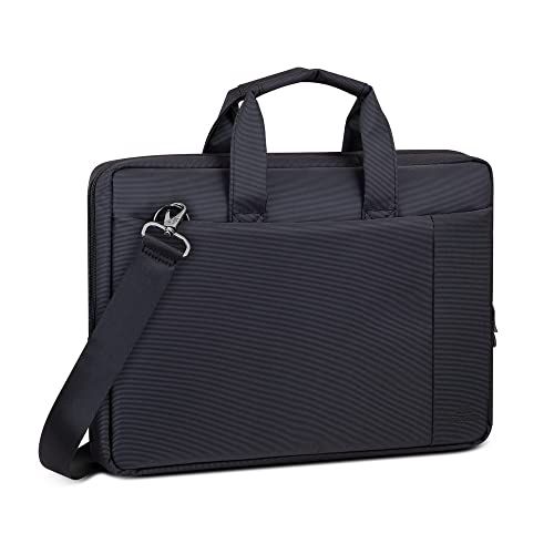 RIVACASE Laptoptas tot 15,6 inch – compacte tas met extra gevoerd laptopvak en veel opbergruimte – zwart