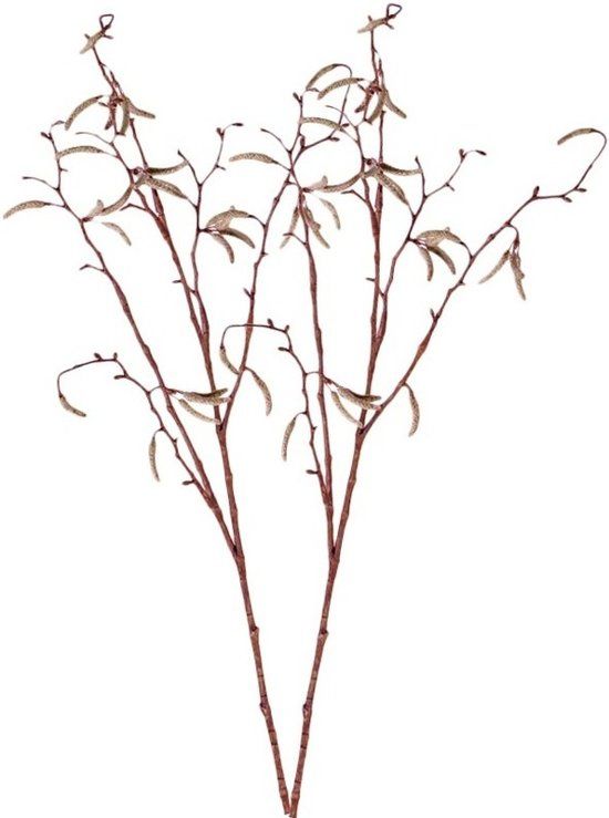Shoppartners 2x Bruine Betula pendula/berkenkatjes paastak kunsttak 66 cm - Kunstbloemen/kunsttakken