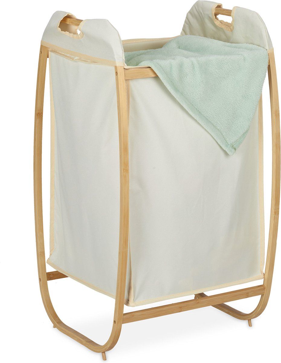Relaxdays wasmand bamboe - waszak 70 l - crème/lichtbruin