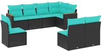 vidaXL 8-delige tuinbankset met kussens, zwart polyrotan