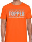 Bellatio Decorations Oranje Topper shirt in zilveren glitter letters heren - Toppers dresscode kleding XL