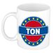 Bellatio Decorations Ton voornaam koffiemok beker wit/blauw 300 ml