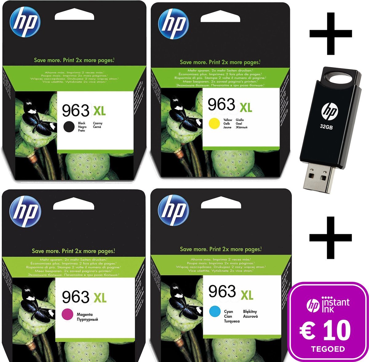 HP 963 XL Multi Bundel - Met Gratis 32 GB USB Stick & Instant Ink tegoed