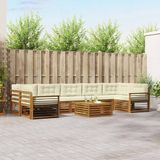 vidaXL Hoek loungeset Acacia hout Natuurlijk en crème