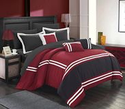 Chic Home 10 Trooster Set Complete Bag Pieced Color Block Banding Bedding, Katoen, Rood, Koning
