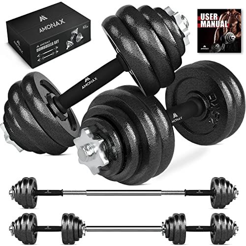 AMONAX 30kg Gietijzeren Verstelbare Halters Gewichtsset, Barbell Set Mannen Vrouwen, Krachttraining Apparatuur Home Gym Fitness, Dumbell Paar Handgewicht, Bar Bells Gratis Gewichten voor Gewichtheffen