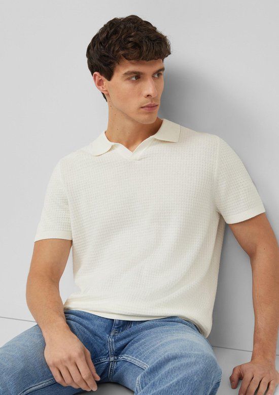 s.Oliver Strickpullover crème Katoen/Linnen Lange mouw Polokraag Regular Fit Maat L