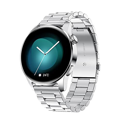 JUSHZ Android Smart Horloge voor Mannen Smart Horloges voor Vrouwen Smartwatch met Call Functie Oproep en Tekst Polsband Bluetooth Bellen Spelen Muziek Neem Foto's Stap Tellen, Zilver2