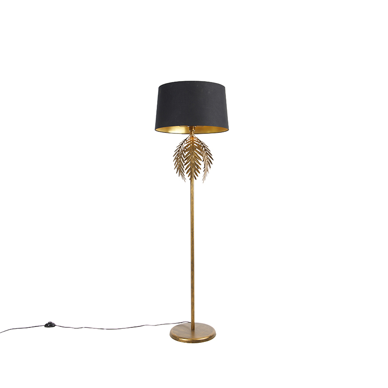 QAZQA Vintage vloerlamp goud met katoenen kap zwart - Botanica