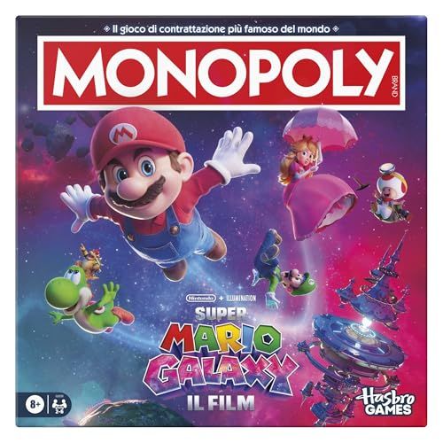 Monopoly: Super Mario Galaxy De film, bordspel, plezier voor het hele gezin, geschikt voor kinderen, meisjes, jongeren en volwassenen, van 2 tot 6 spelers, vanaf 8 jaar, Italiaanse versie