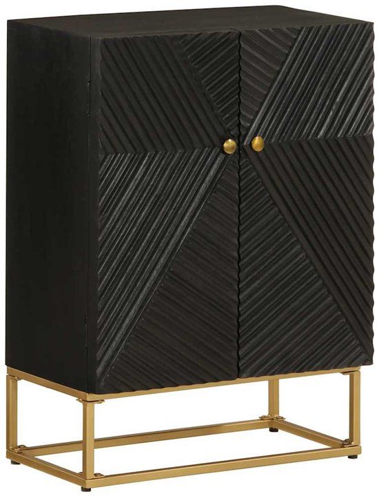 vidaXL Dressoir - Massief Mangohout en IJzer - Zwart - 55x30x76 cm