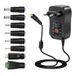 30W universele voeding 3V-12V AC/DC adapter, instelbare schakelvoeding met 5V 2.1A USB-poort & 8 adapters (6 DC-stekkers, micro-USB, LED), vervangende voeding voor ledstrips, router, CCTV (1,2 m)