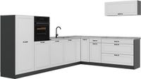 Vicco Hoekkeuken R-Line, Wit landelijk/Antraciet, 327 cm marmer werkblad