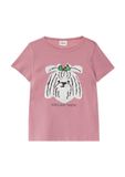s.Oliver T-shirt met pailletten en zebraprint, korte mouw, ronde hals, katoen, oudroze, maat 140