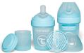 Twistshake 2x Pro Double Anti-Koliek Babyfles met Melkpoedercontainer en Mixer - 180ml | Langzame Stroom Siliconen Borstvormige Speen | BPA-Vrije Babyfles | Geschikt voor Pasgeboren Baby's 0+ | Blauw