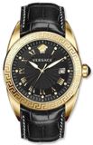 Versace VEFE01718 Polshorloge Heren Zwart Goudkleurig Staal Leer Kwarts Analoog Datum