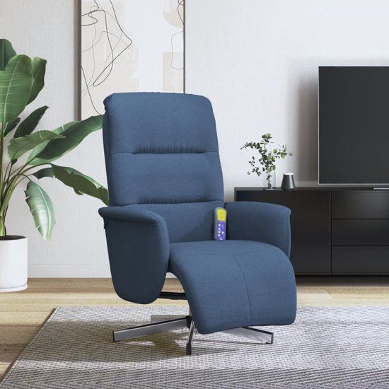 vidaXL Massagestoel verstelbaar met voetensteun stof blauw