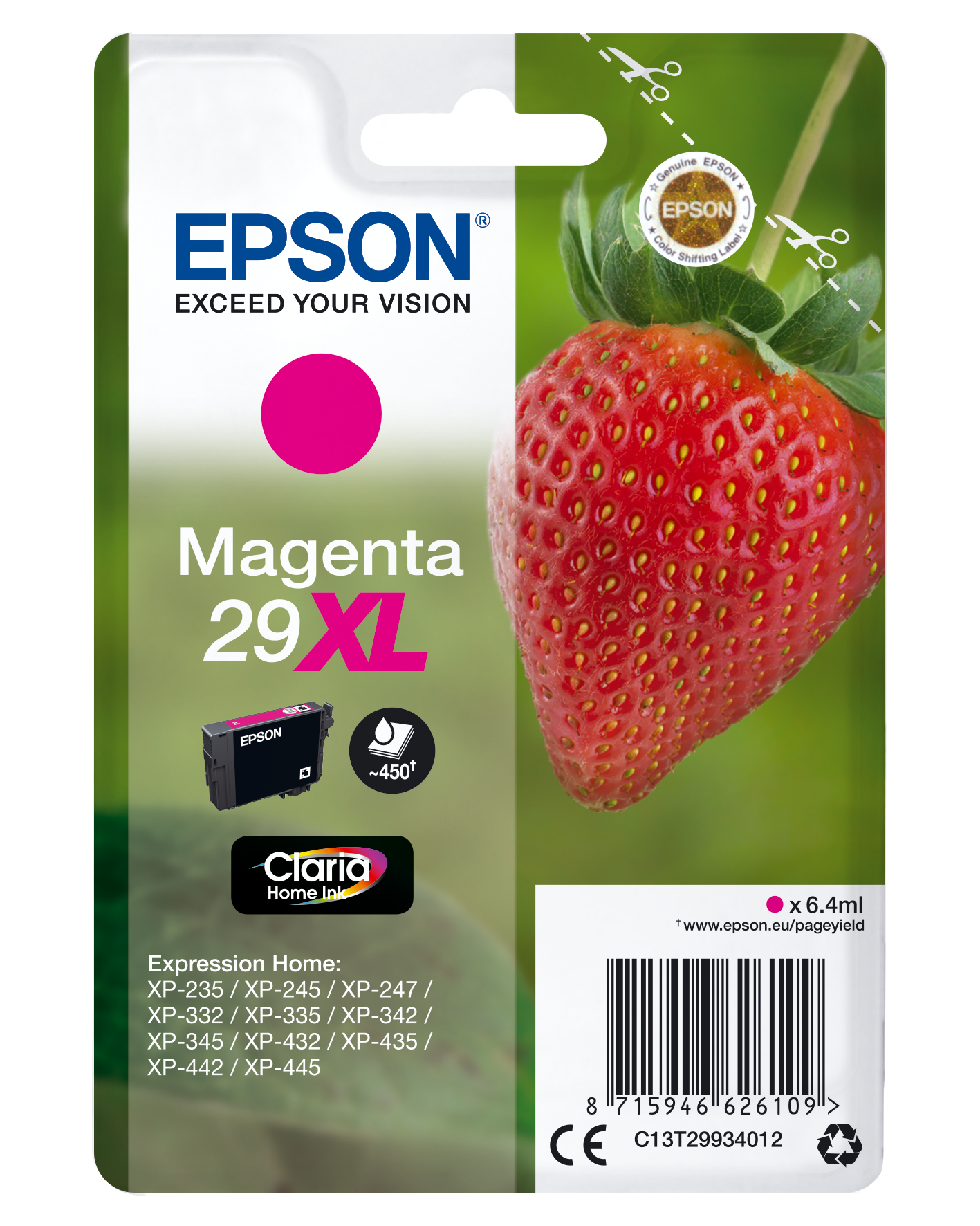 Epson Strawberry Singlepack Magenta 29XL Claria Home Ink single pack / magenta