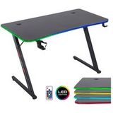 Amstrad AMS-DESK120Z-LED-AURA Computerbureau voor gamers met led-achtergrondverlichting, glasvezel, 1,20 m, carbon afwerking