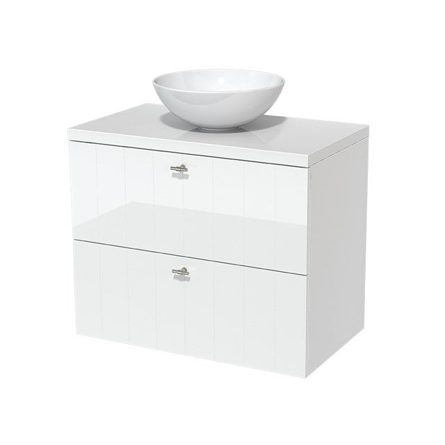 Maxaro Badkamermeubel voor Waskom 80cm Modulo Plato Hoogglans Wit 2 Lades Lamel