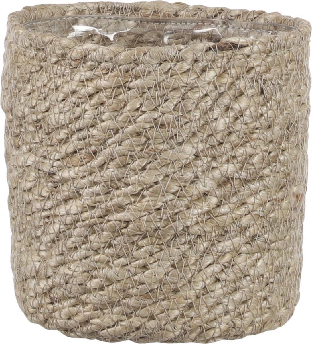 Mica Decorations Naturel rotan planten/bloemen pot mand - H12 cm - Creme