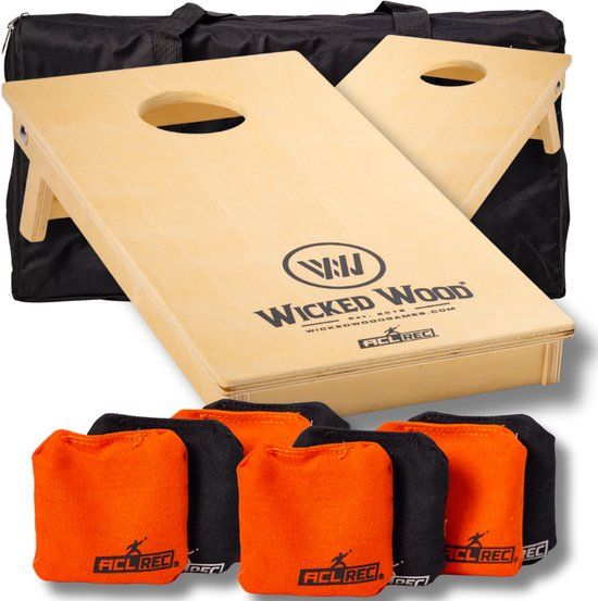 Wicked Wood Games Mini Cornhole Set - 100% Echt Hout - Inclusief 2 Boards, 8 Zakjes