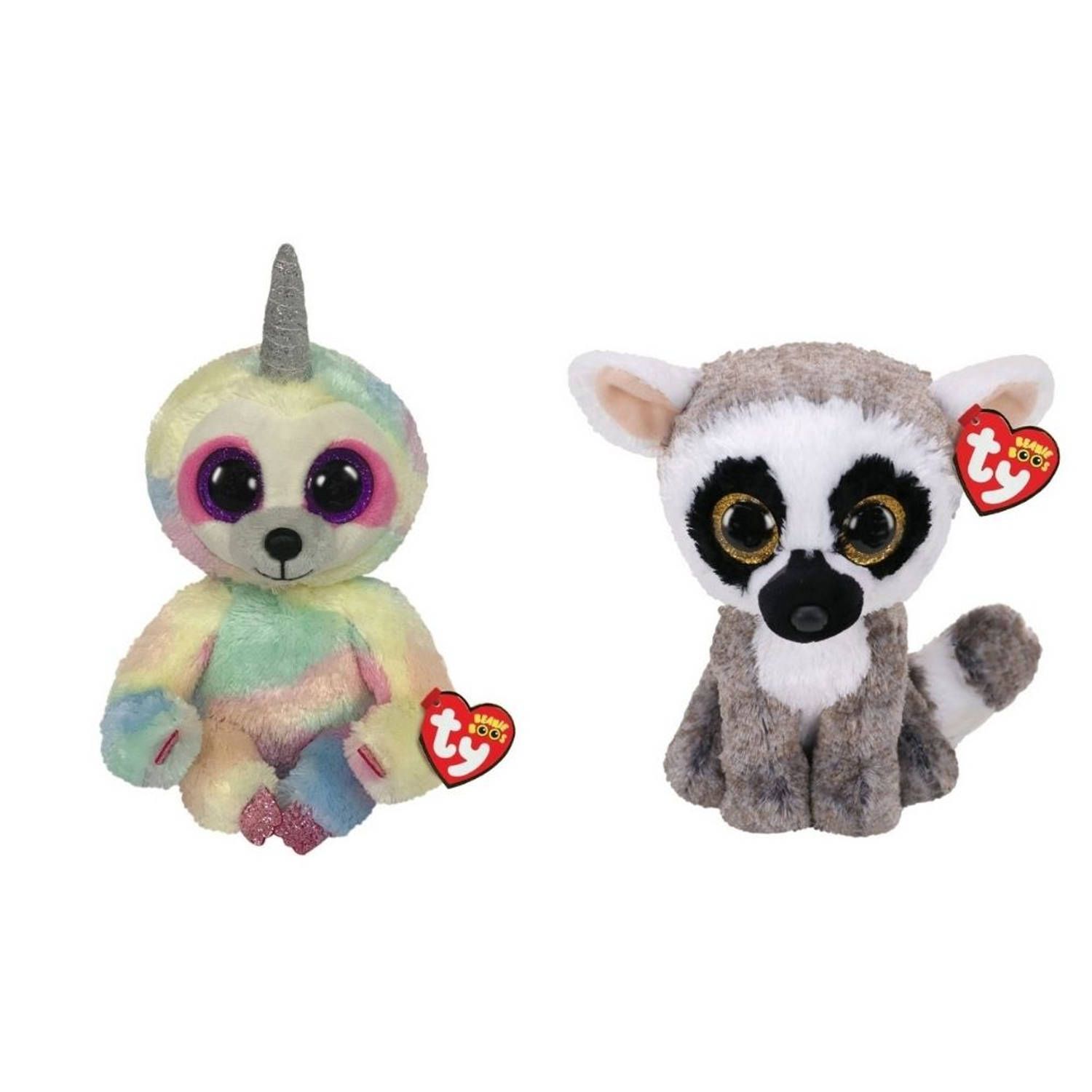TY - Knuffel - Beanie Buddy - Cooper Sloth & Linus Lemur - Meerkleurig