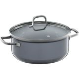 WMF Fusiontec Essential Kookpan, groot, 24 cm, glazen deksel, braadpan, inductie, 4,4 l, high-tech keramiek, krasbestendig, ongecoat, grijs, Made in Germany