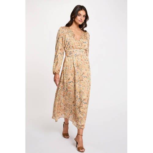 Morgan Satijnen Midi Jurk met Paisley Print Geel