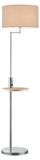 OEM Claas Staande lamp, metalen behuizing in geborsteld nikkel, grijze stoffen kap, houten voet, fitting E27