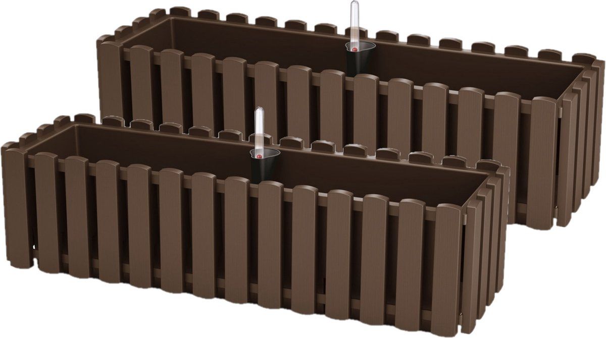 Prosperplast 2x Plantenbakken Fence-Look Kunststof 58 x 18 x 16 cm Houtbruin
