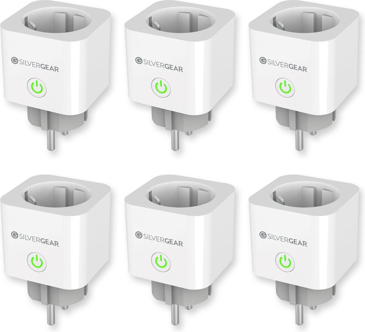 Silvergear Slimme Stekker met Energiemeter - Wifi Smart Plug met App, Verbruiksmeter en Tijdschakelaar - Werkt met Google Home, Alexa en Voice Control - Meet Stroomverbruik en Sluipverbruik Apparaten - Bediening via Tuya Smart App - 6 stuks