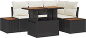 vidaXL Salon de jardin 5 pièces noir/crème polyrattan avec acacia et base en acier
