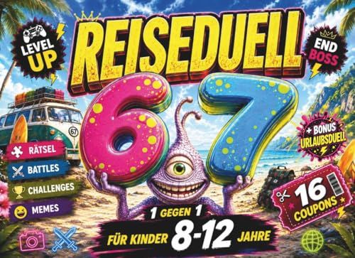 1 gegen 1 Reiseduell: 67 Challenges, Battles, Memes, Camper- & Urlaubsduelle für Kinder (8–12): Lustiges Rätselbuch mit 16 Coupons. ideales Geschenk zu Geburtstag, Ostern und Weihnachten