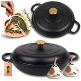 Hage - Lage Gietijzeren Braadpan met Deksel - Geëmailleerd - 3 Liter - Mat Zwart