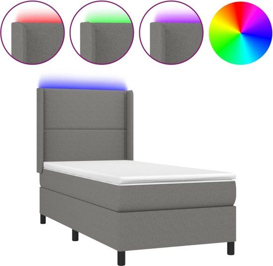 vidaXL Boxspring Bed met Matras en LED - Donkergrijs - 90x200 cm