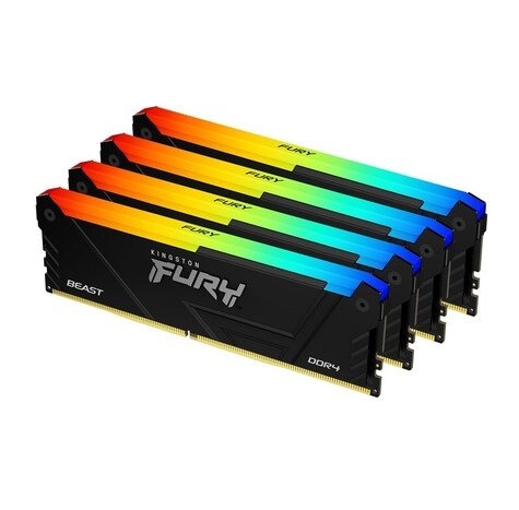 Kingston 64GB 3200MT/s DDR4 CL16 DIMM (Kit of 4)1Gx8 FURY Beast RGB