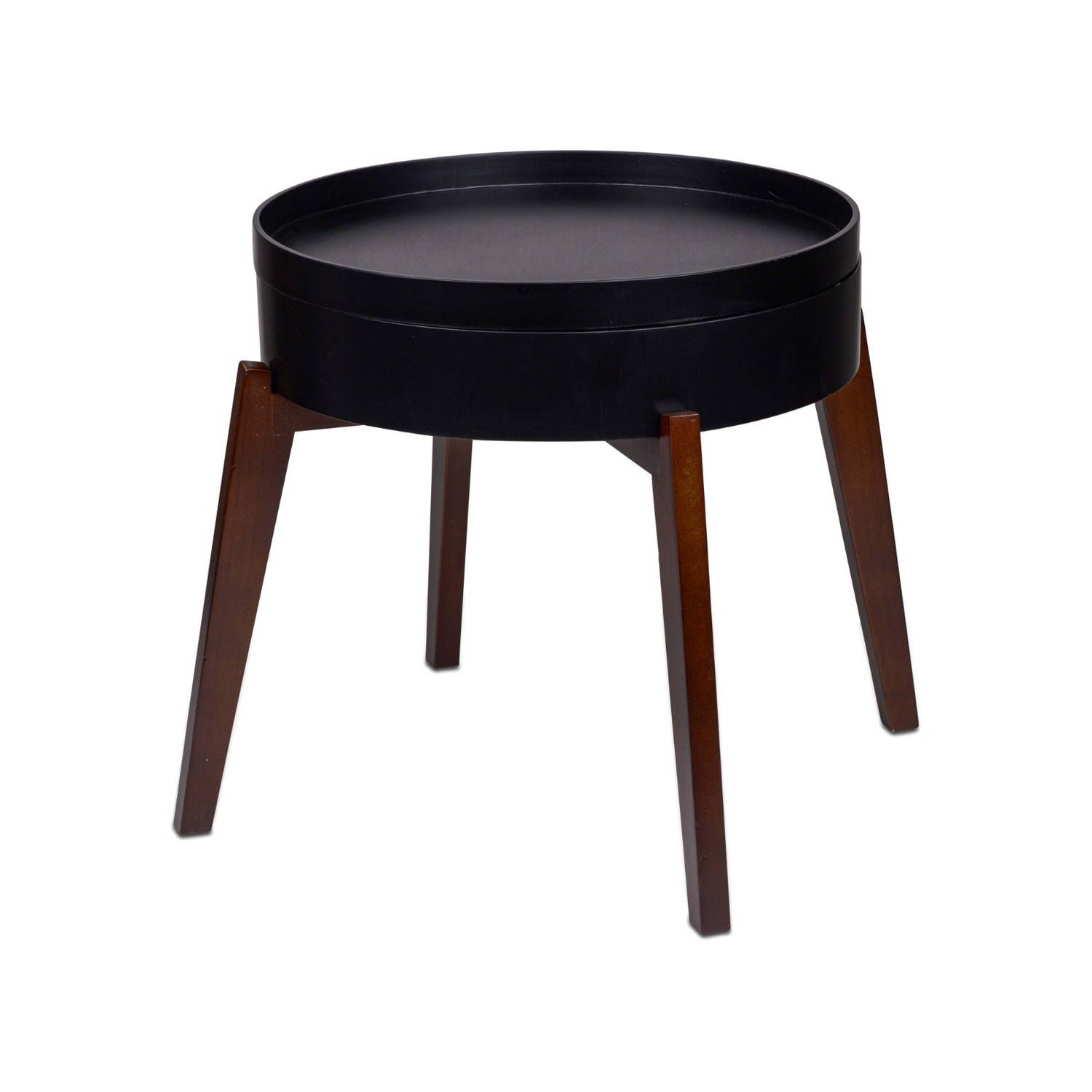 Gusta Gusta Bijzettafel Dienblad Opbergen Zwart Bruin Hout ø45x40cm