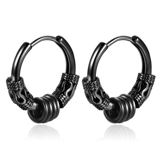 Mendes Lookinggoodtoday Heren oorringen edelstaal zwart met details en 4 ringen - 20mm